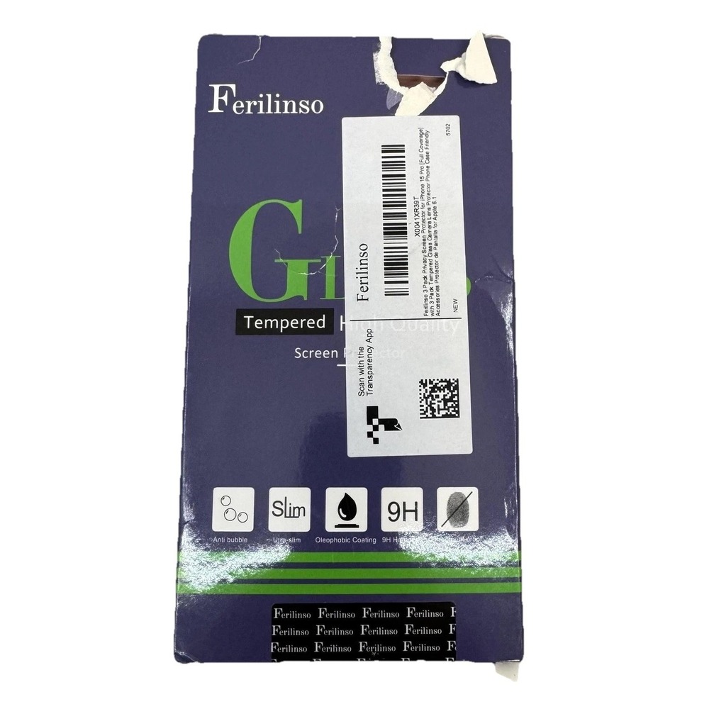 Ferilinso IPhone 15 Pro 6.1 Tempered Glass Screen Protector 3 Pack Camera Lens